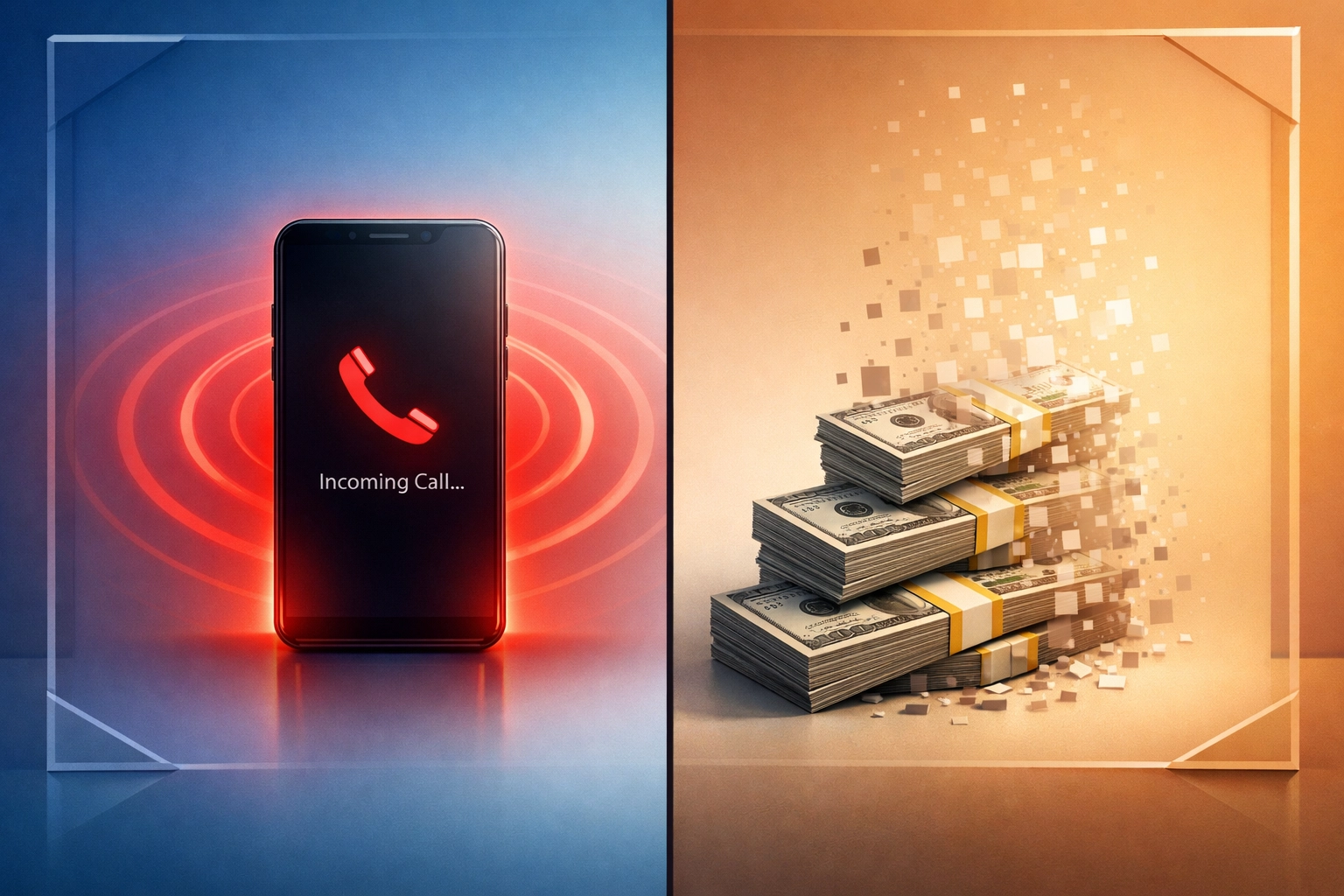 Missed phone call causing revenue loss for rehab center illustrated with fading money