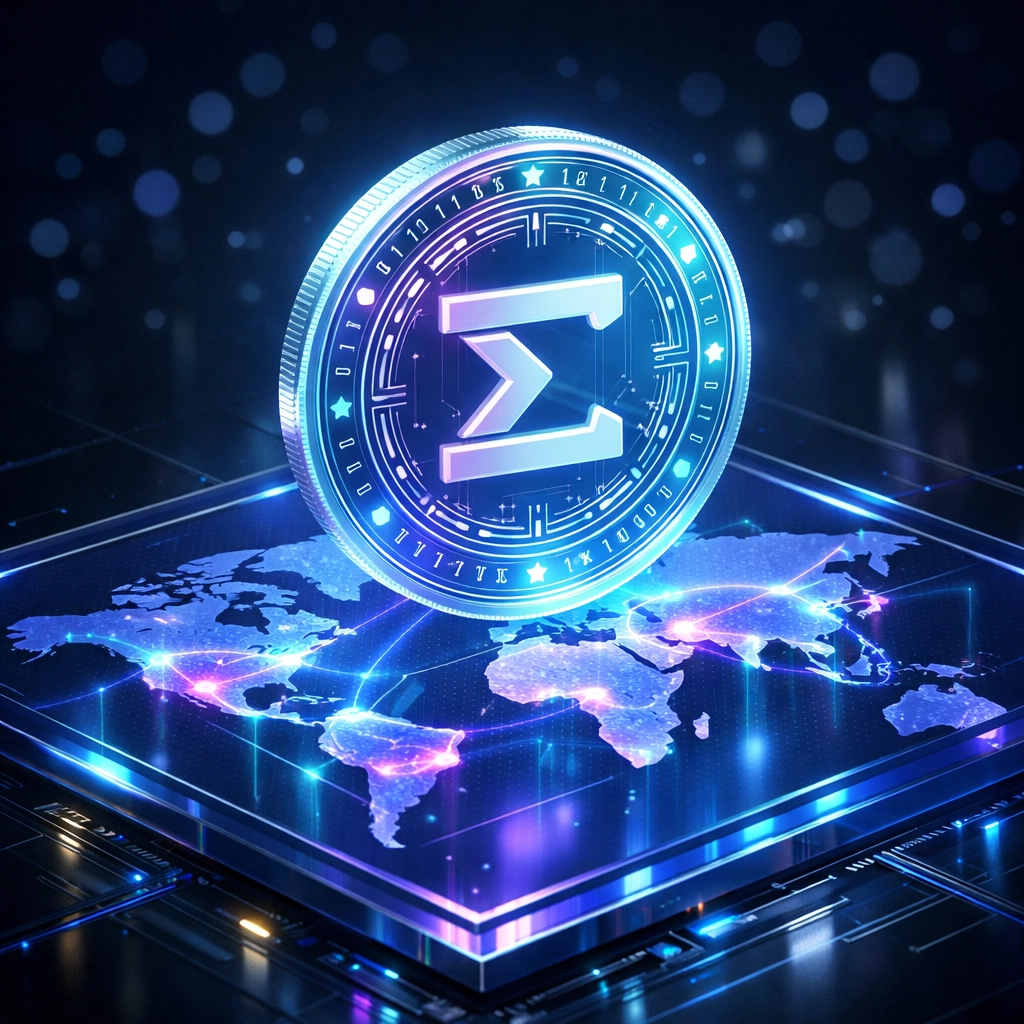 Digital currency coin representing LUSD stablecoin benefits for secure Web3 global payment settlements.