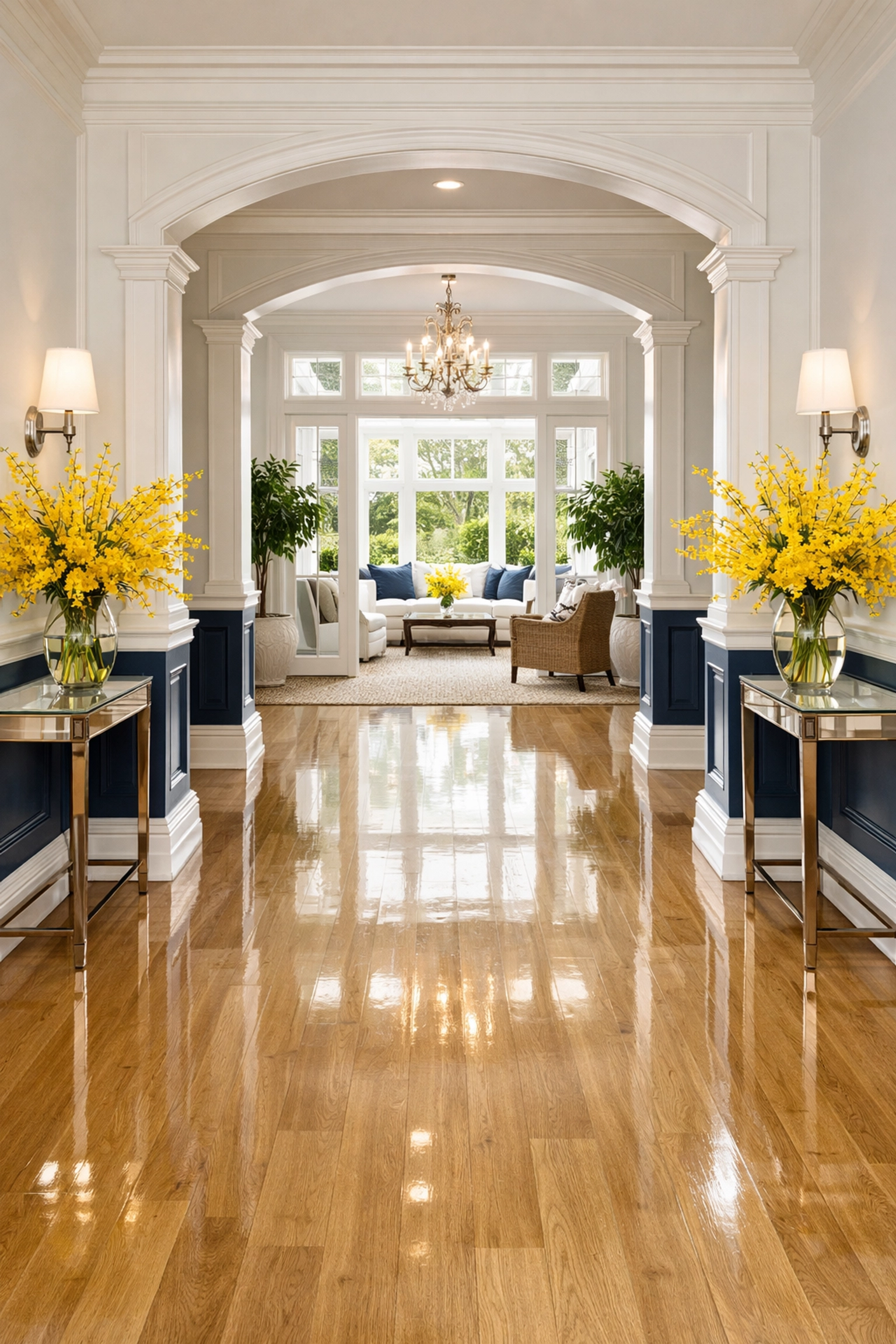 Pristine residential hallway with polished floors from a weekly house cleaning service in Leominster MA.