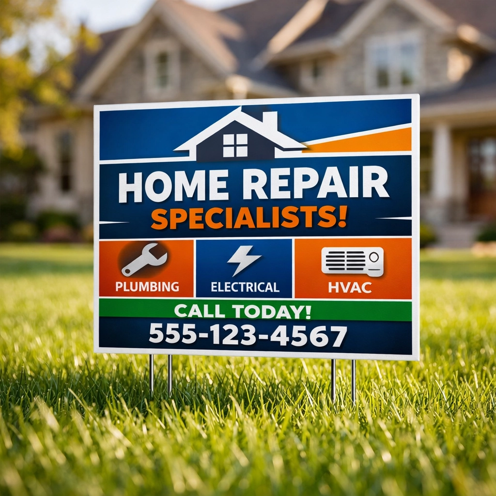 Professional custom yard sign placed in a residential lawn to generate local DFW business leads.