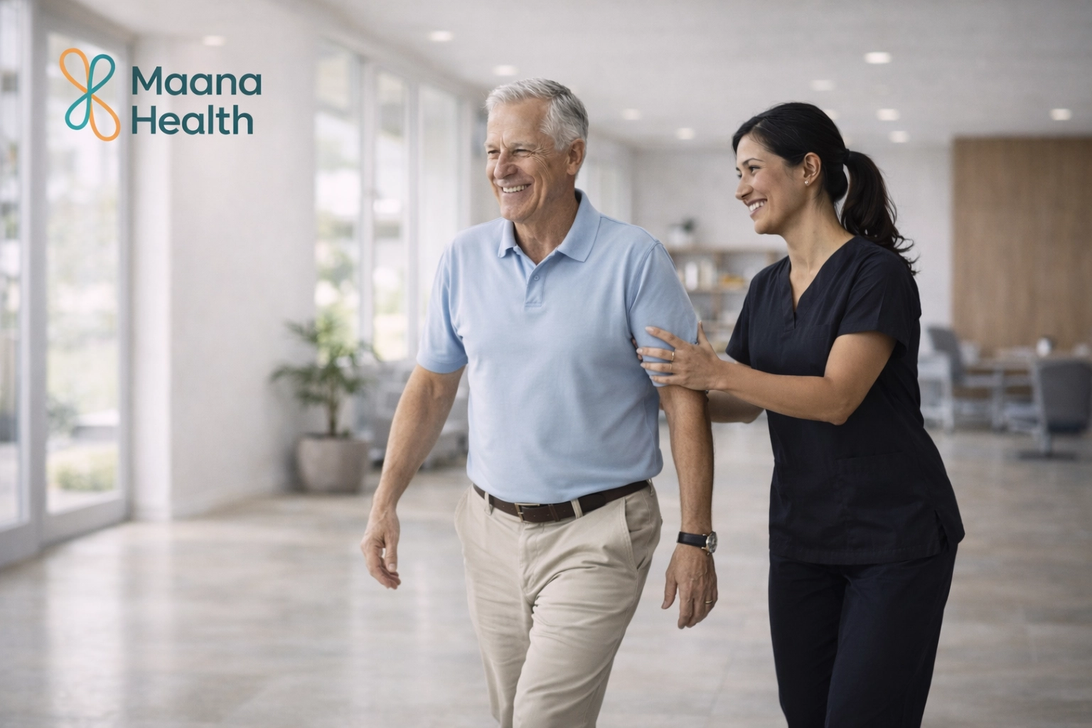A patient enjoys restored mobility after non-surgical chronic back pain rehabilitation at Maana Health.