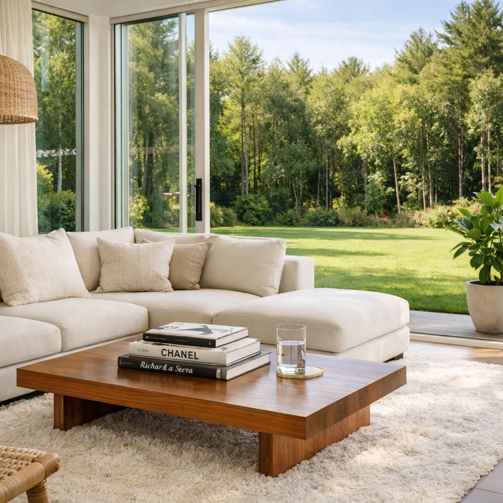 A guest-ready sunroom in Westwood showing the results of professional estate cleaning maintenance.