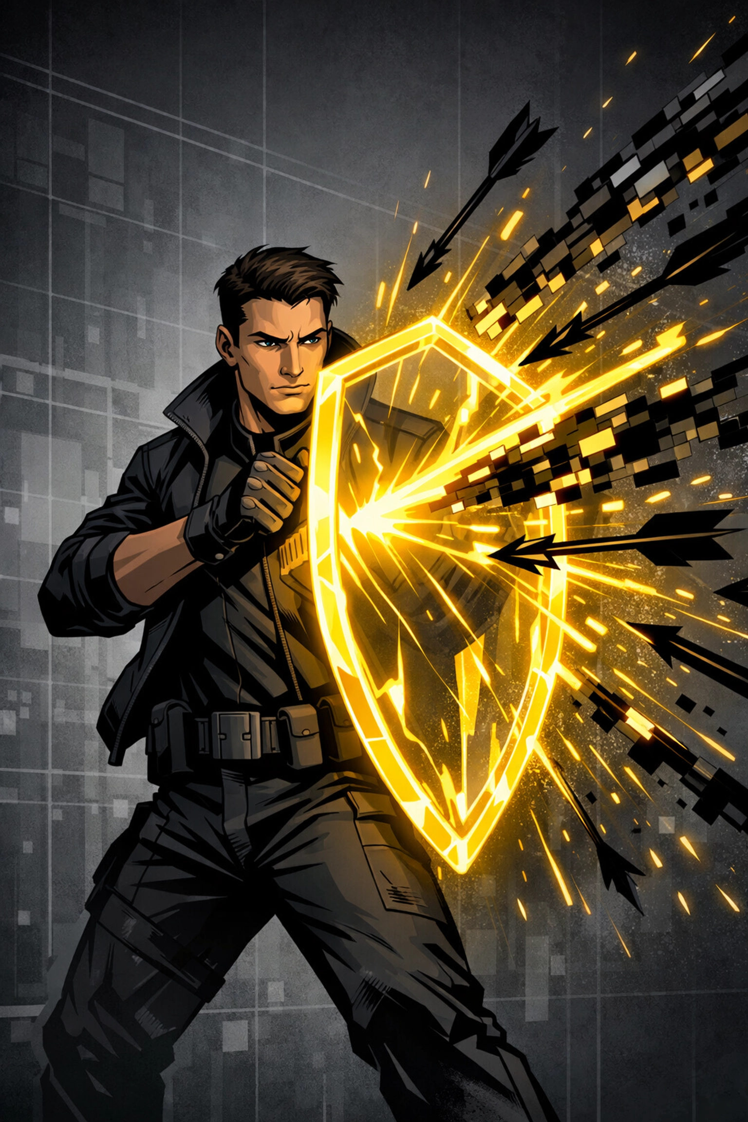 Amazon Brand Registry illustration showing a protective shield defending intellectual property from marketplace threats.