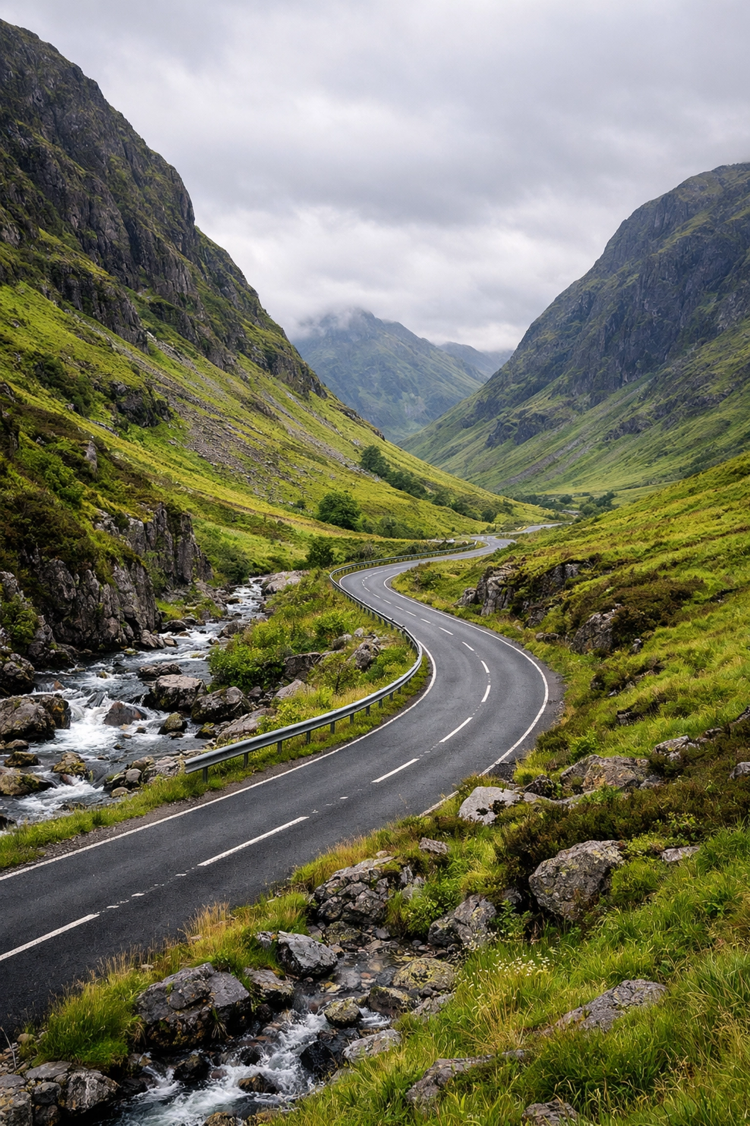 Rugged landscape of Glen Coe in Scotland, a must-see destination for guided hiking tours in the UK.