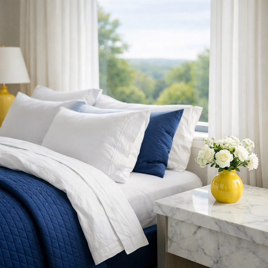 Spacious luxury bedroom with fresh linens maintained by recurring Westwood house cleaning services.