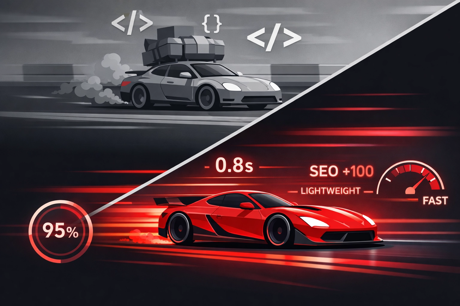 Website speed comparison showing slow DIY platform versus fast optimized design