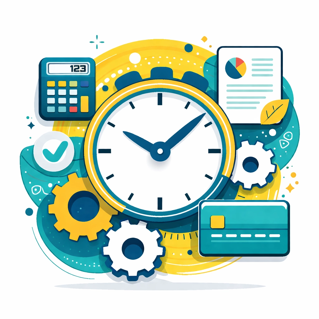 Automation icons and gears illustrating how virtual accounting saves time and reduces manual bookkeeping tasks