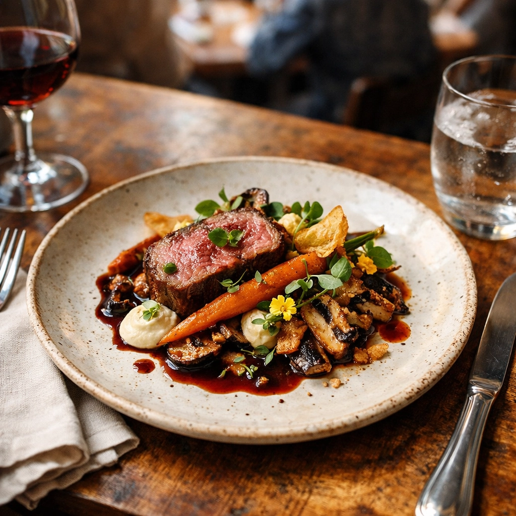 Hotel restaurant serving gourmet cuisine to local guests and visitors