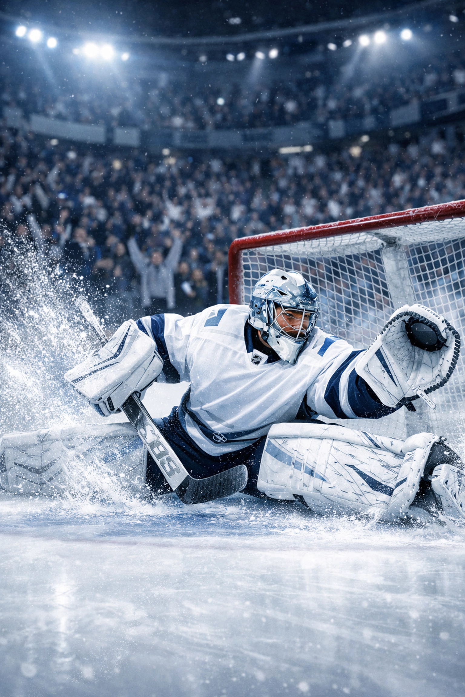 Utah Mammoth goalie making a save during a home game, illustrating their elite defensive structure and GA metrics.