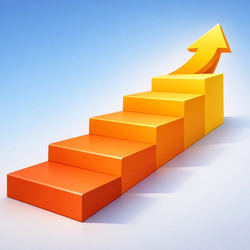 Upward-sloping geometric steps symbolizing print business growth, scalability, and return on investment.