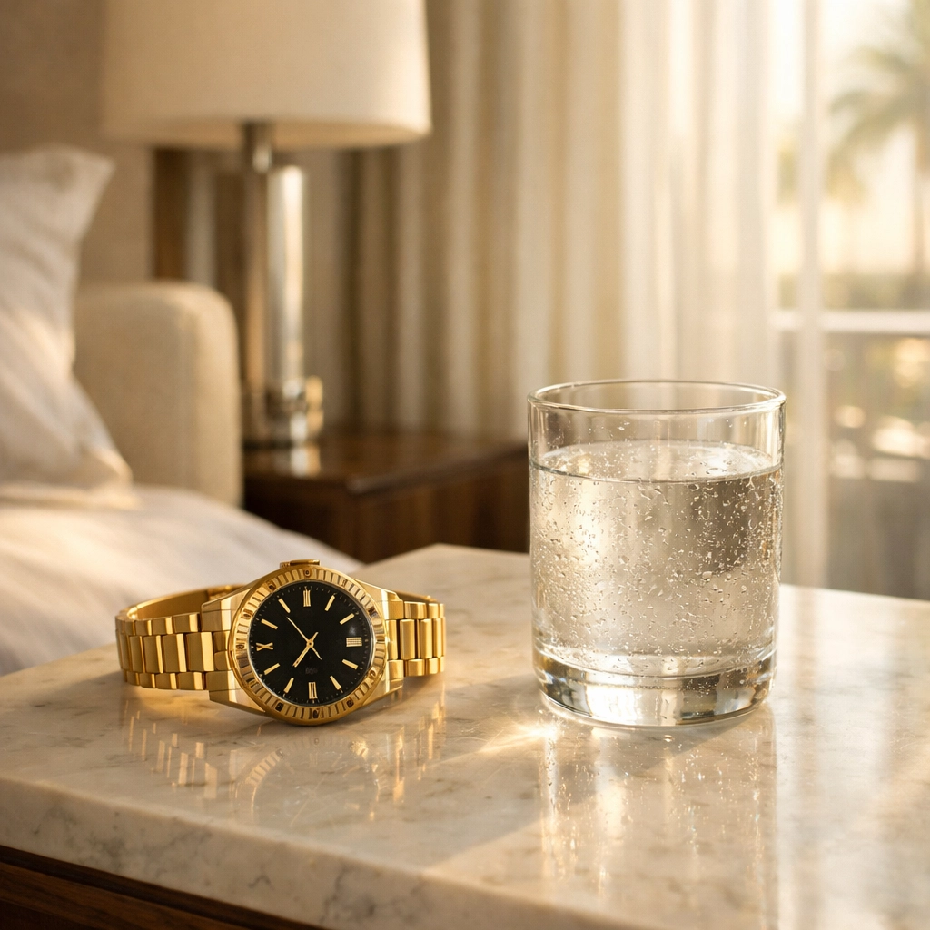High-end West Palm Beach bedside table symbolizing the daily routine associated with traditional ED pill treatments.