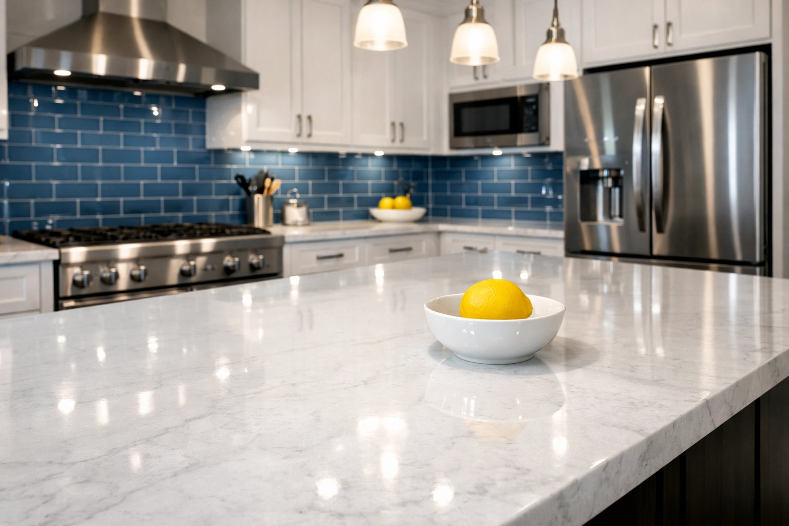 A sparkling clean kitchen with polished appliances following a standard house cleaning service.