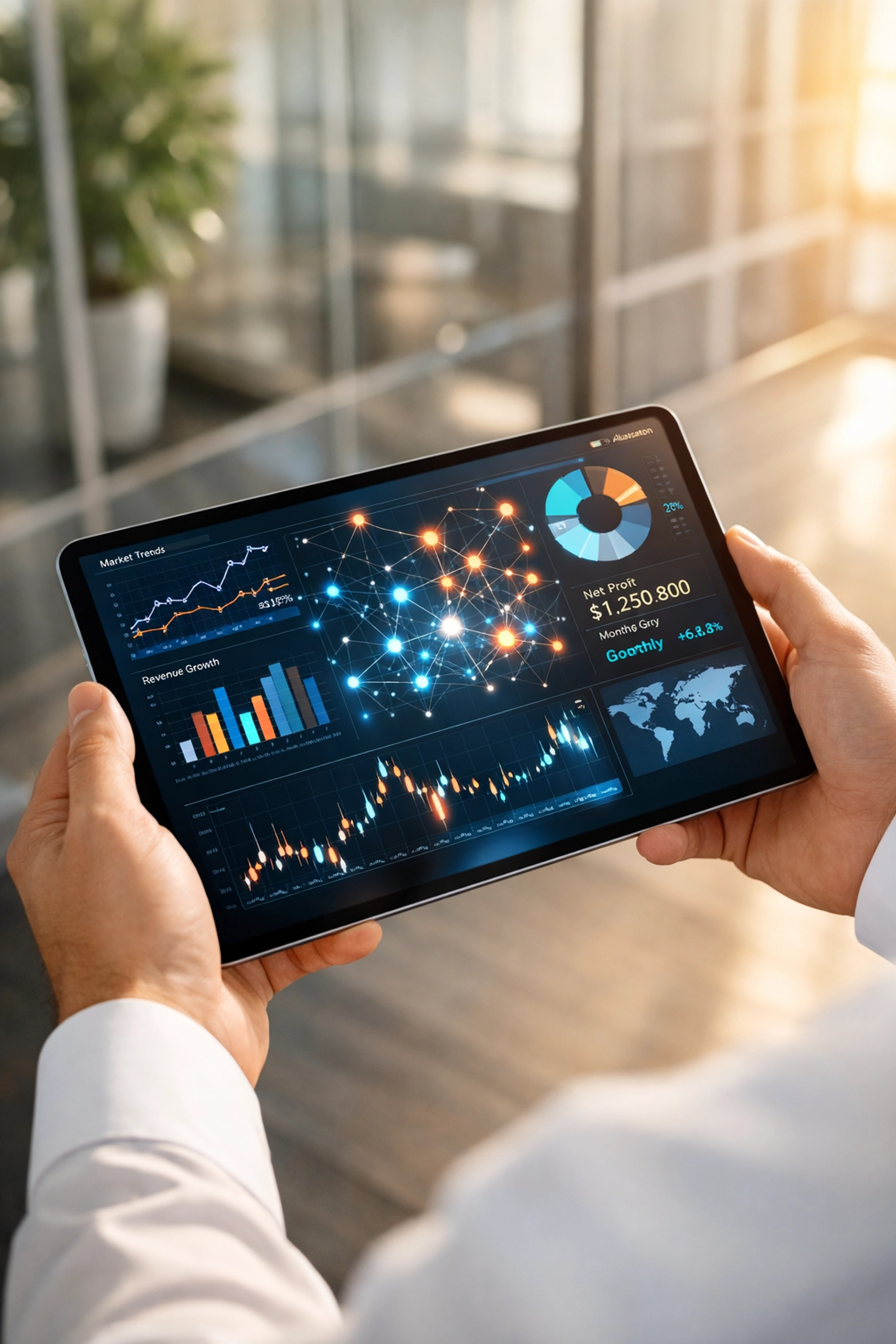 Professional reviewing financial data on a tablet to build a winning global asset tracing strategy.