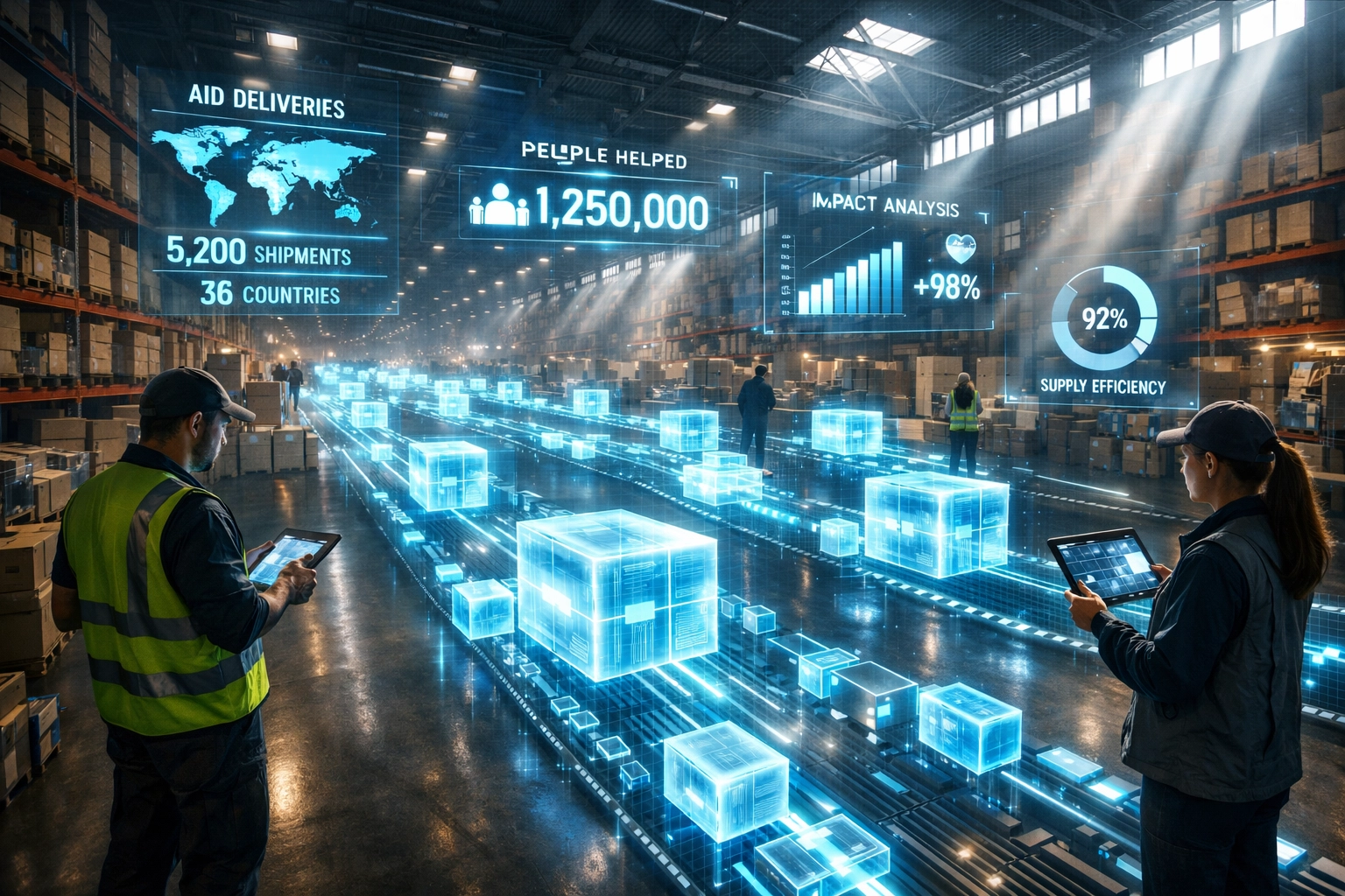 Blockchain-powered food aid distribution center with efficient digital delivery system at scale