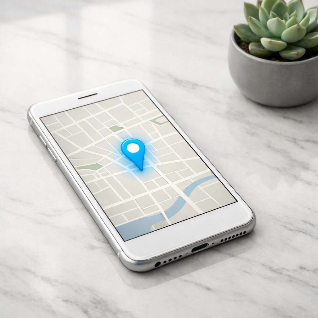 Smartphone showing a map location pin, illustrating local SEO for chiropractic practices.