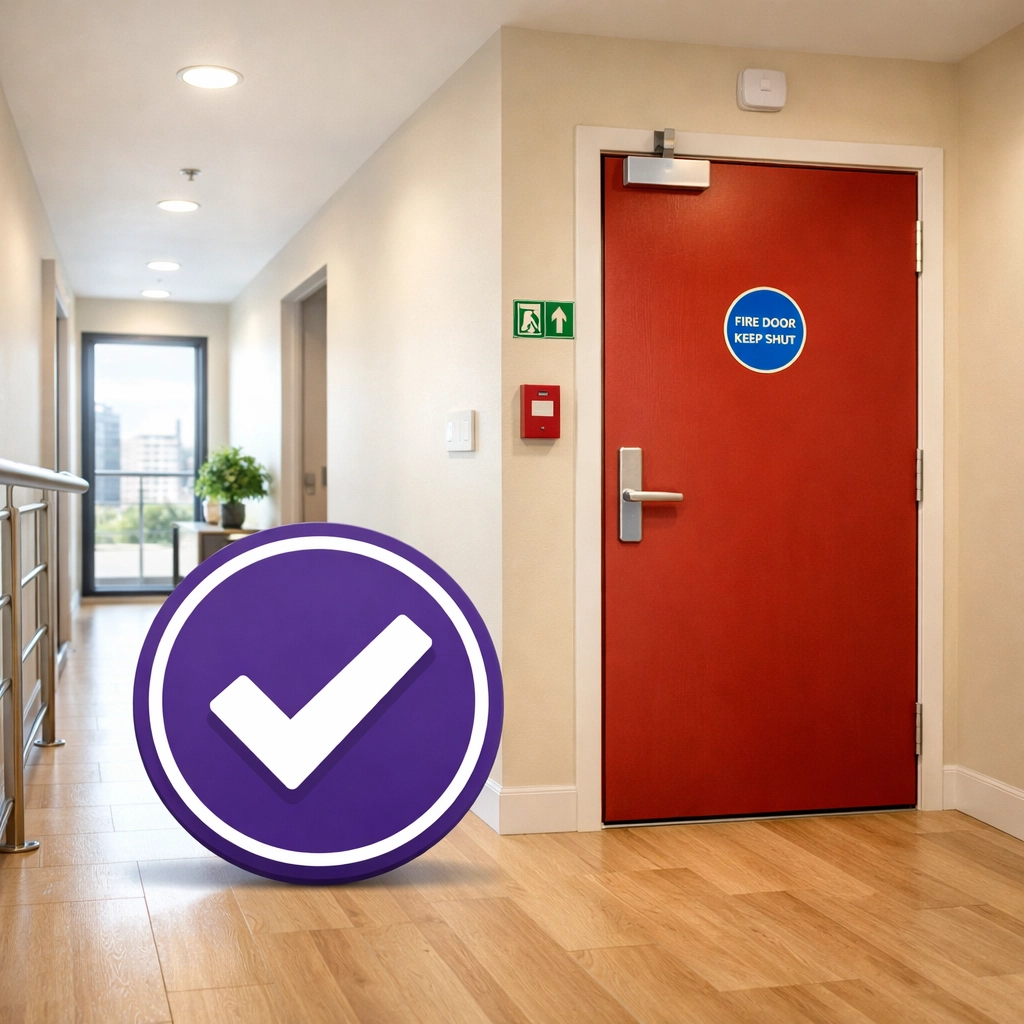 Modern apartment corridor illustrating residential block management safety checks and fire risk compliance in Essex.