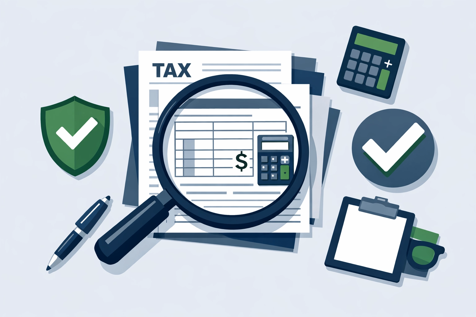 Magnifying glass over tax documents verifying CT EITC eligibility for New Haven tax preparation.