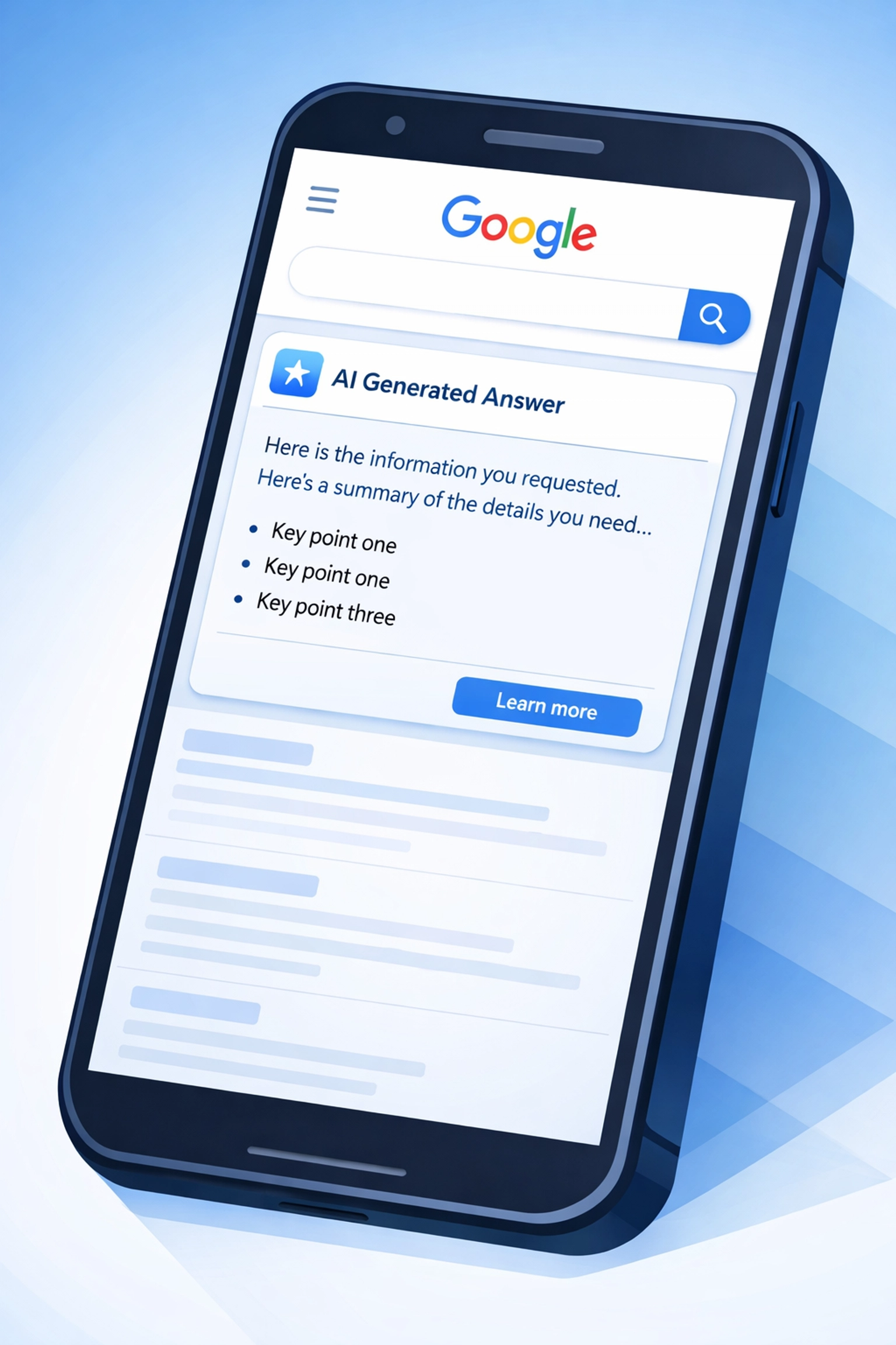 Google zero-click search showing AI answer box above website links reducing organic traffic