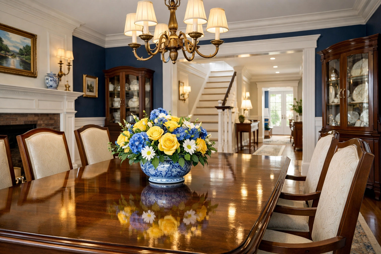 Perfectly clean and dust-free dining room in a Leominster residence using non-toxic cleaning methods.
