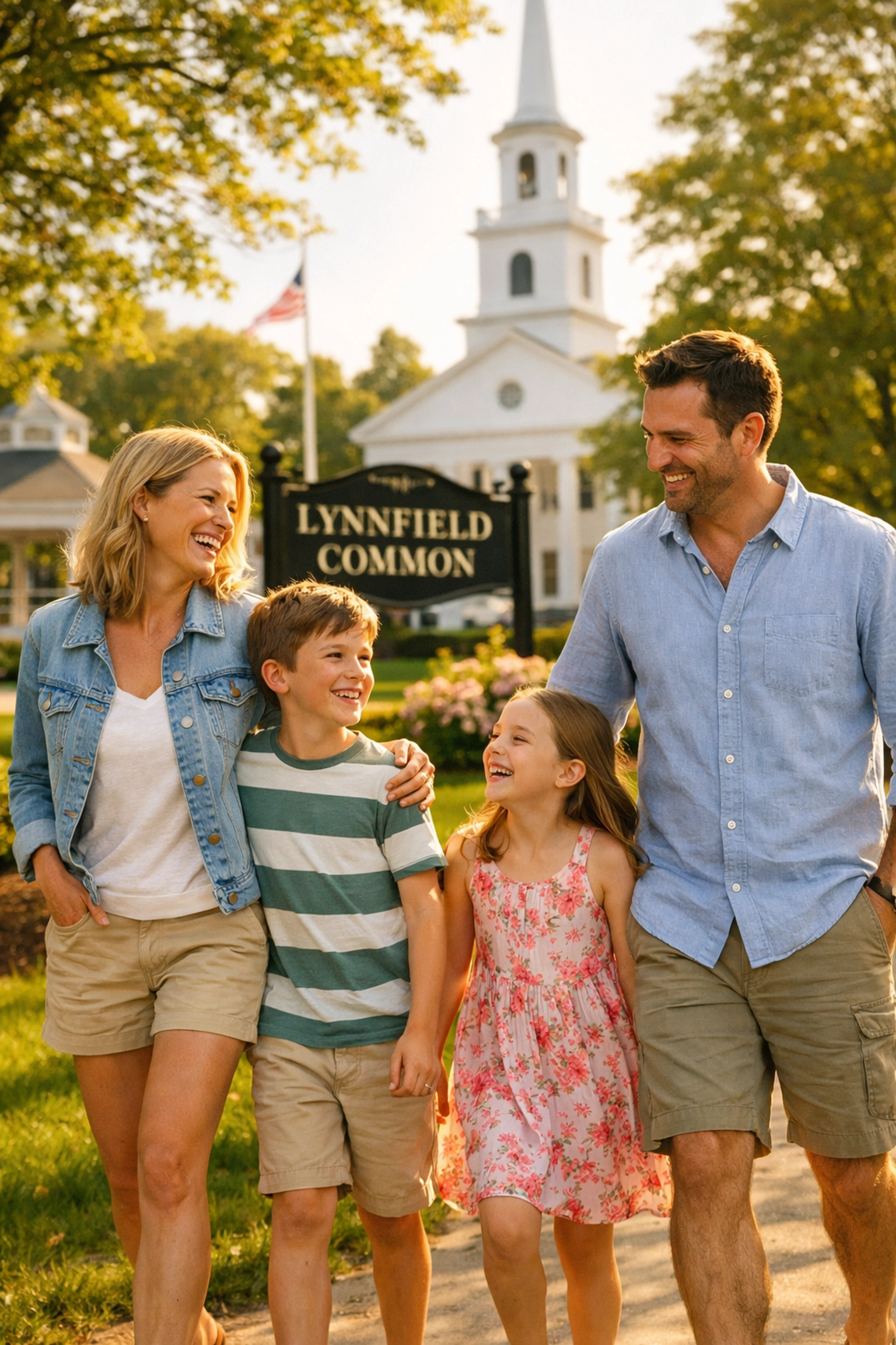 Happy family enjoying Lynnfield Common with free time from luxury residential cleaning in Lynnfield.