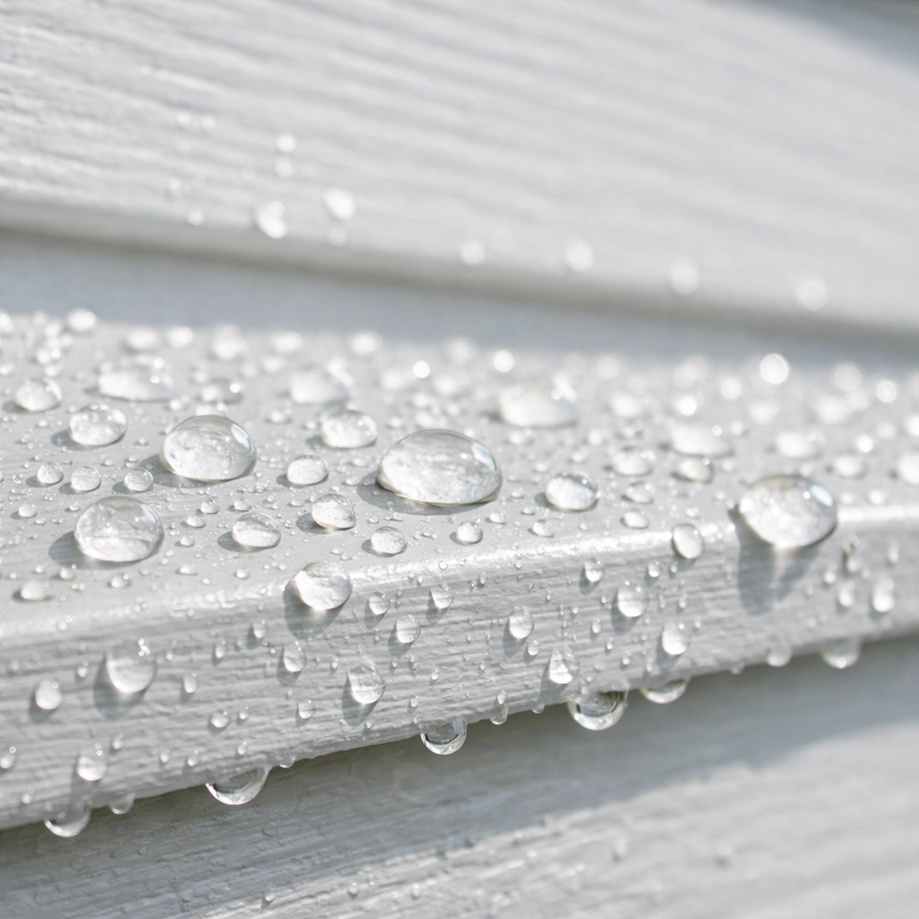 Water droplets on freshly painted exterior siding showing Atlanta humidity challenges