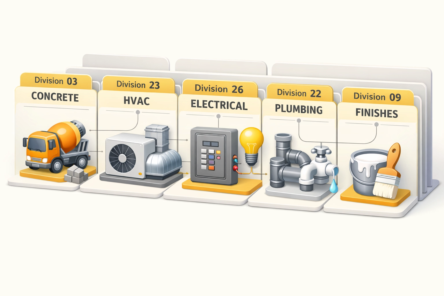 MasterFormat divisions organizing construction scopes of work by trade specialties