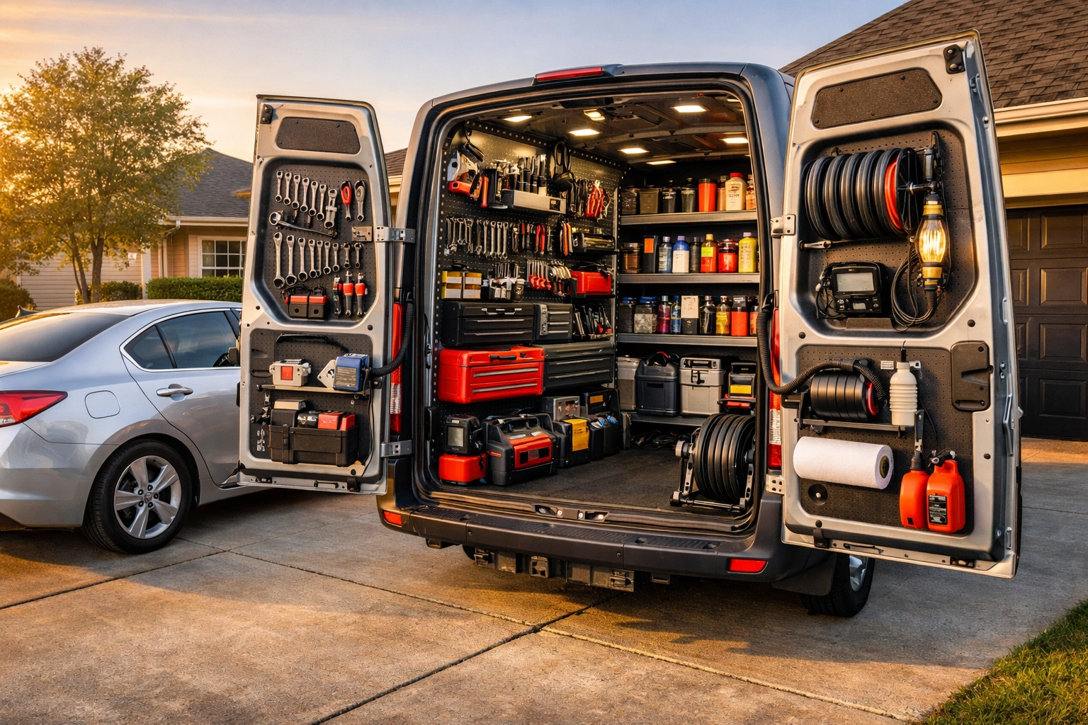 Mobile mechanic service van fully equipped for on-site auto repair