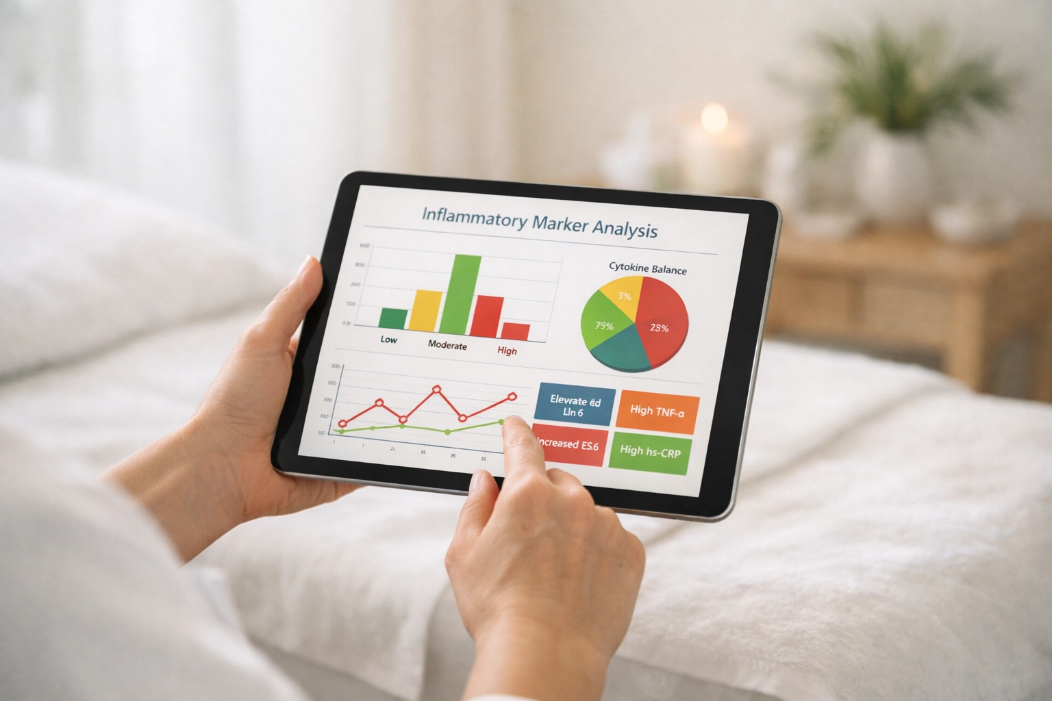 Medical professional reviewing inflammatory marker data on tablet at Spark Med Spa wellness consultation