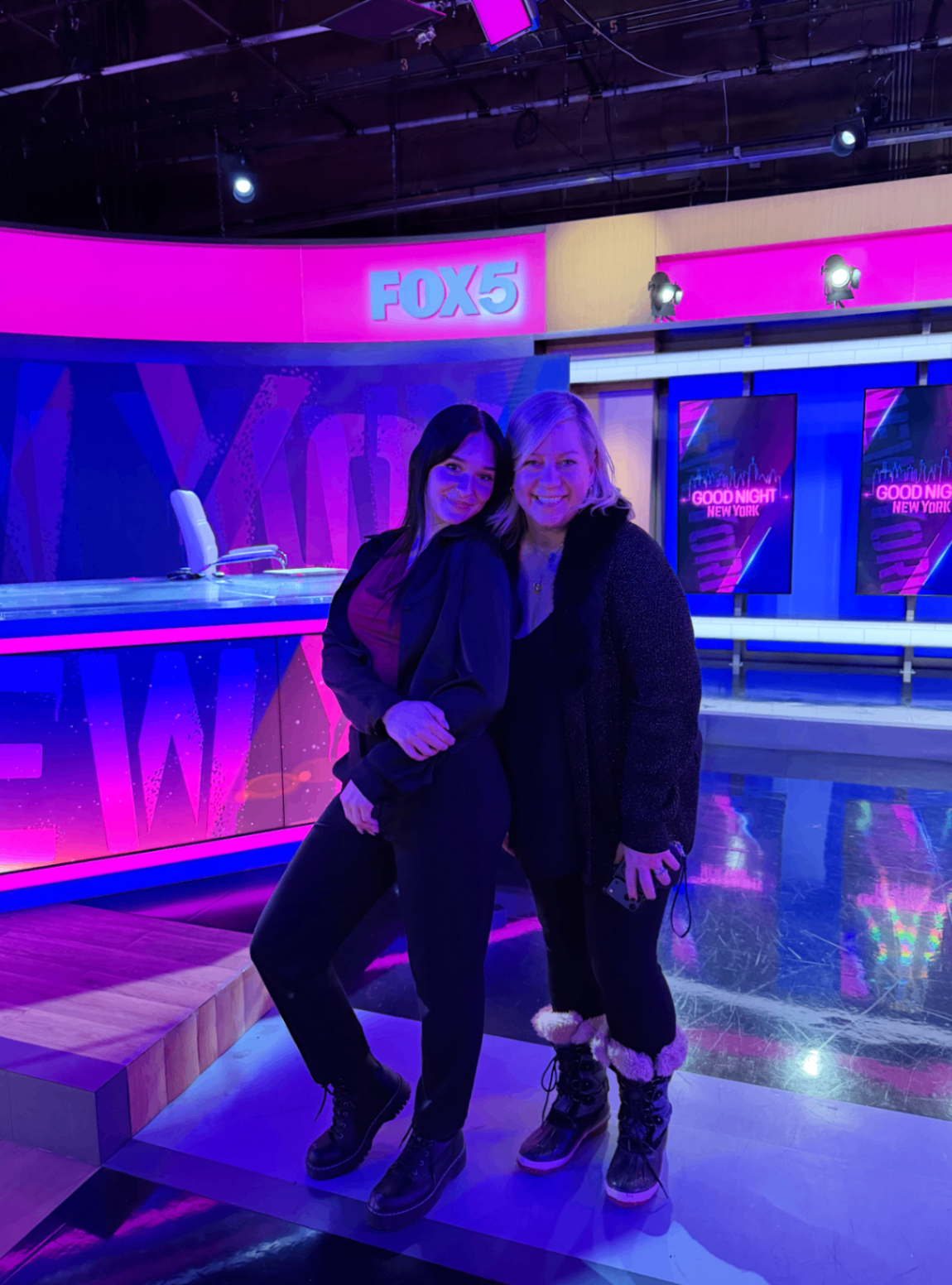 Two women from Disrupt PR on FOX5 'Good Night New York' set