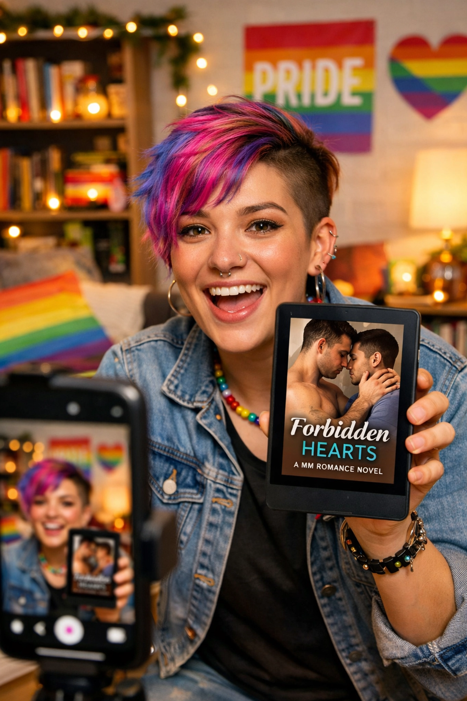 A queer creator promoting new gay romance novels on social media for LGBTQ+ readers.