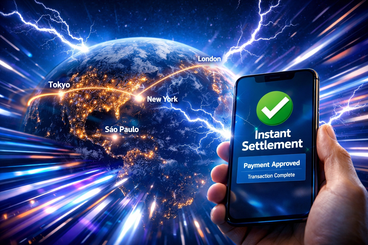 Global crypto payment network with instant settlement across international cities