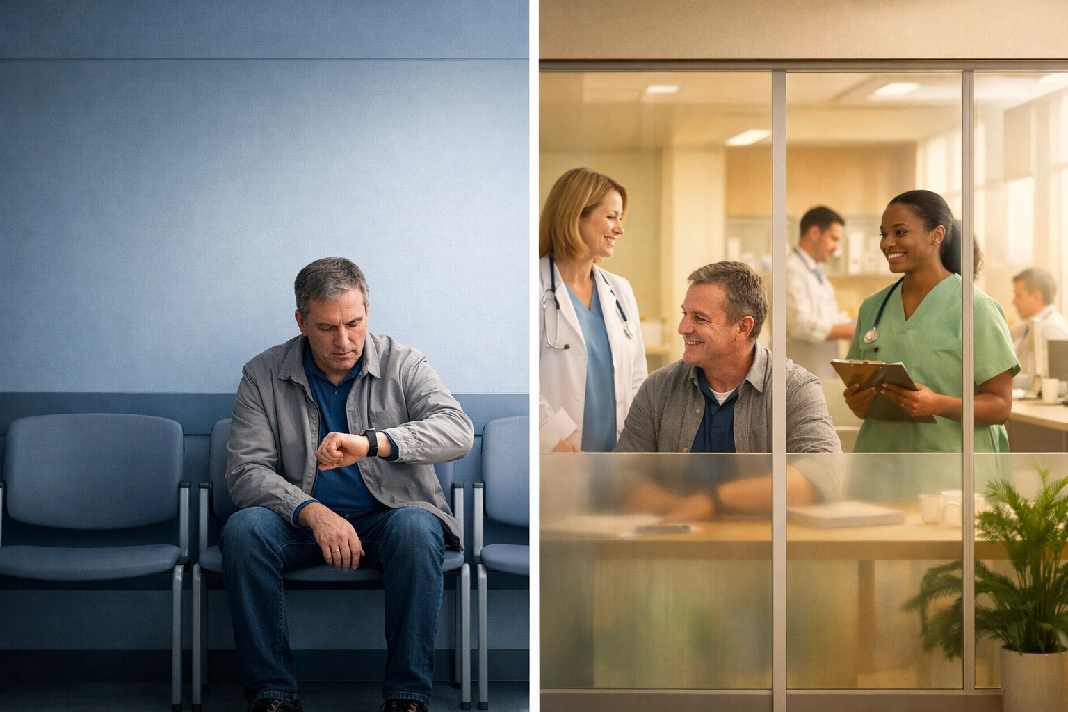 Patient anxiety comparison between isolated waiting room and visible medical staff interaction