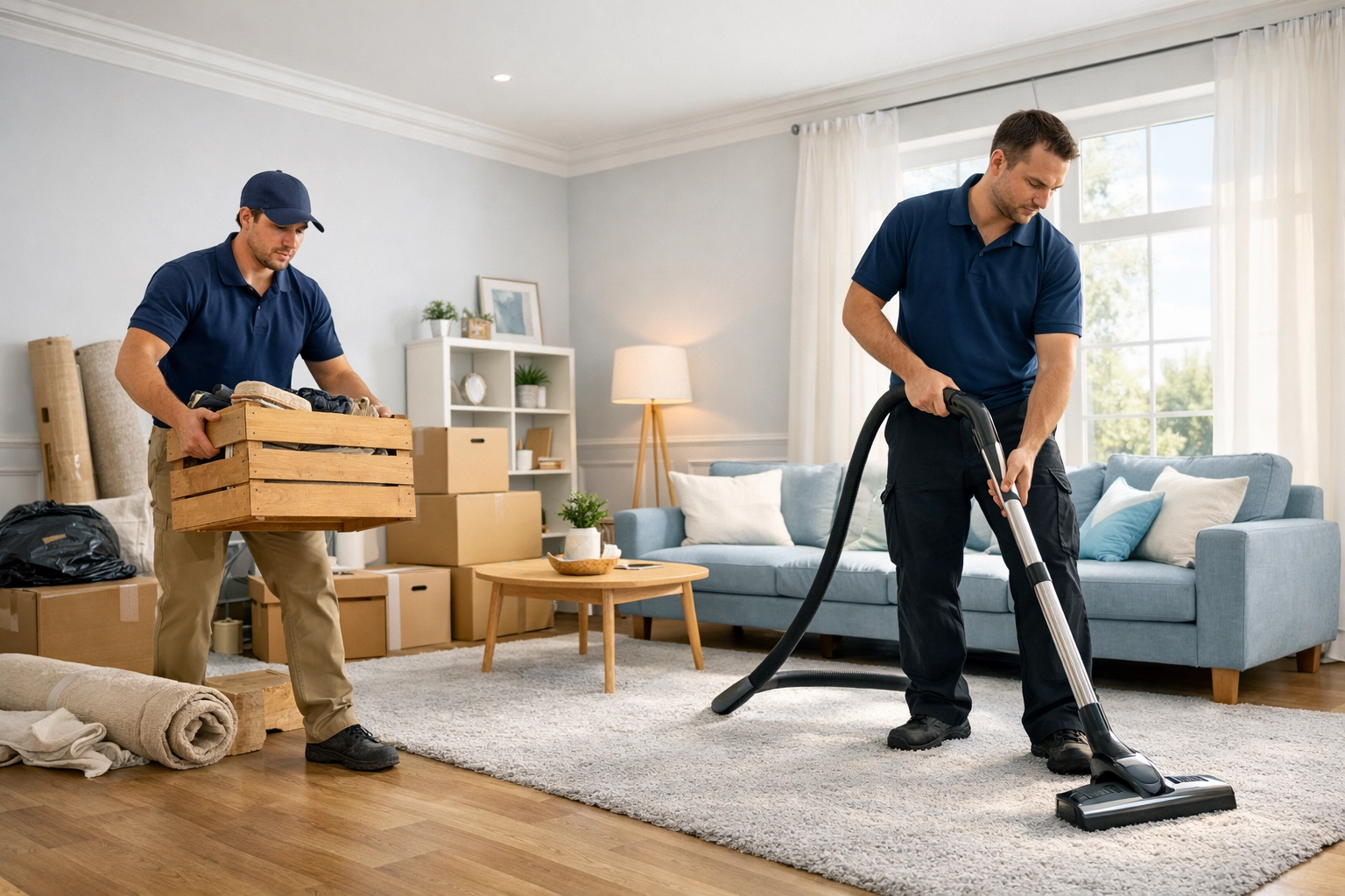 Professional junk removal and deep cleaning services by Easy Clean Pros in a modern, sunlit Quincy home.