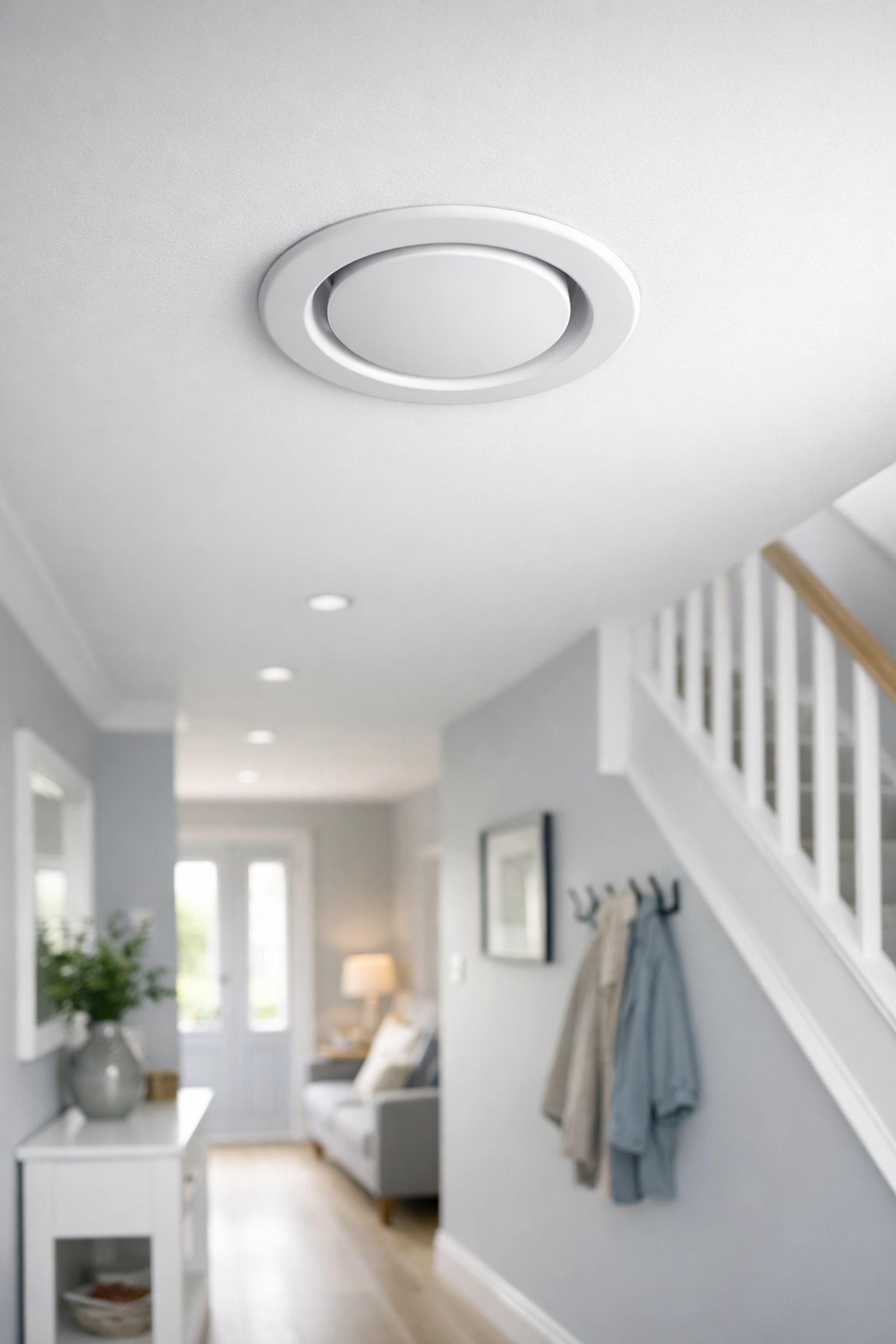 Discreet PIV unit ceiling diffuser vent installed by an electrician in Dorset for improved air quality.