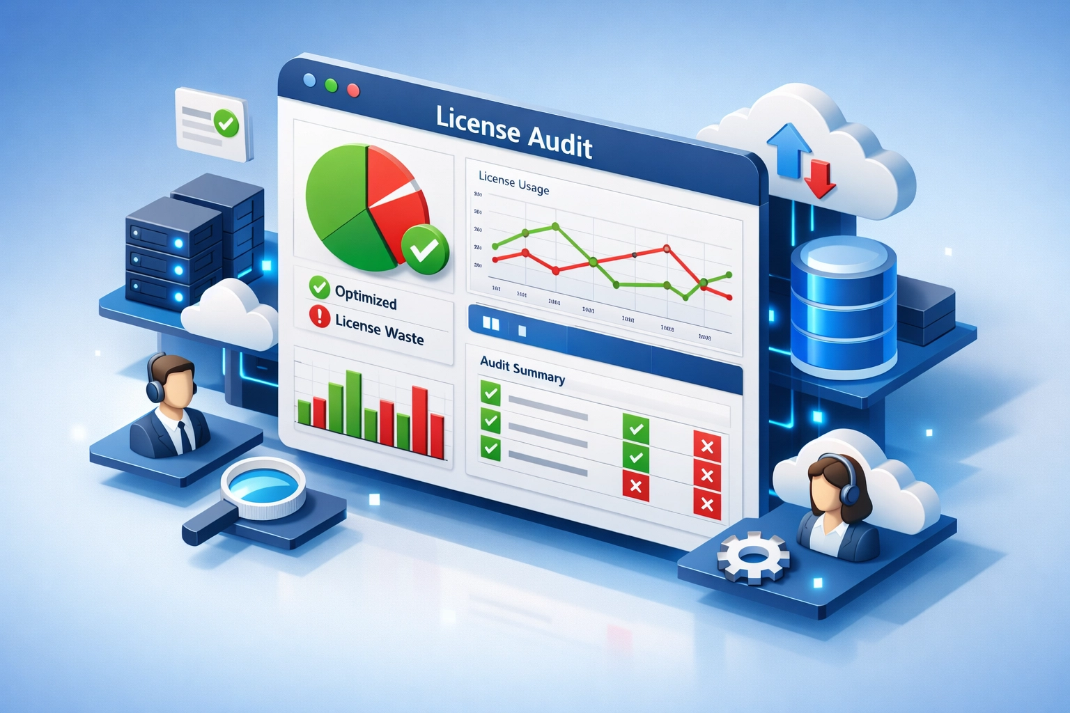 ServiceNow license audit dashboard showing ITAM optimization and cost savings opportunities