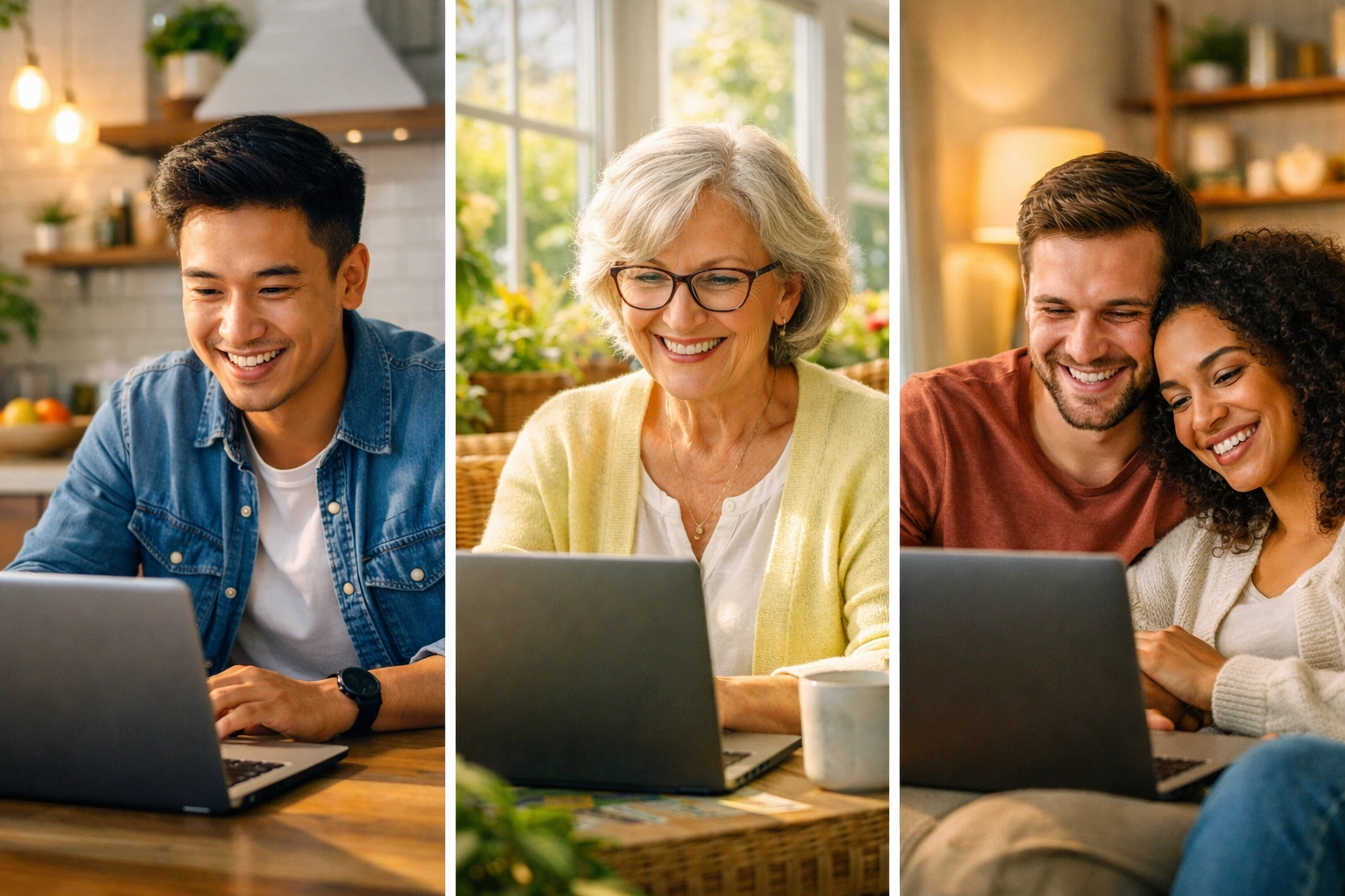 A diverse group of people connecting through an online Bible study group from their own homes.