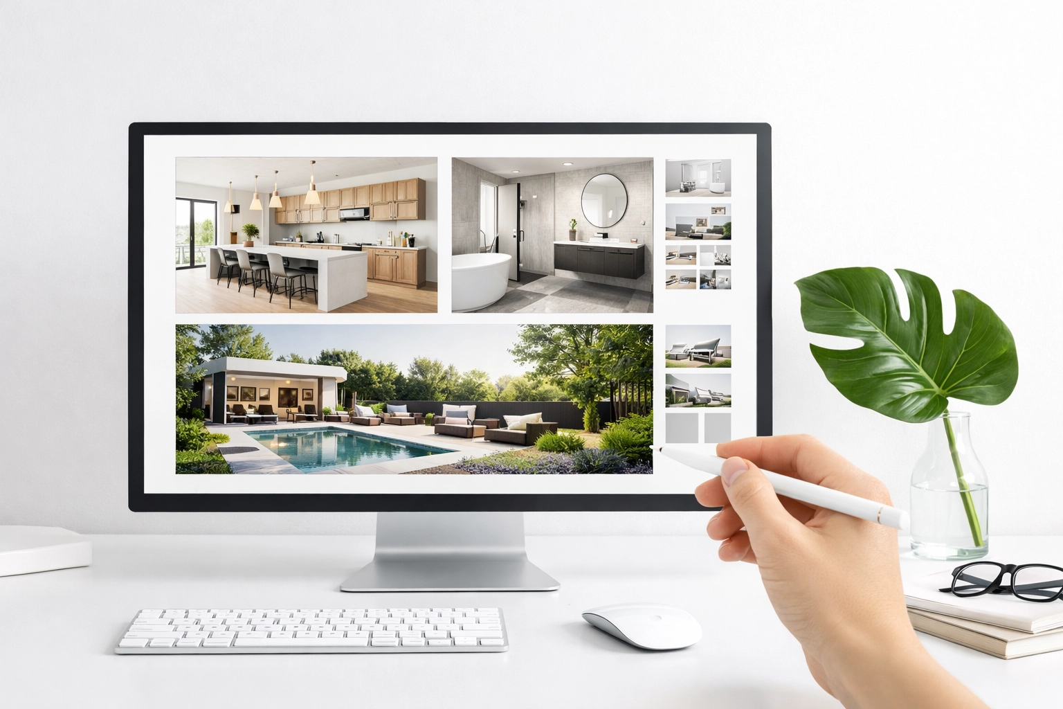 Monitor displaying renovation projects highlighting localized contractor website design strategy.