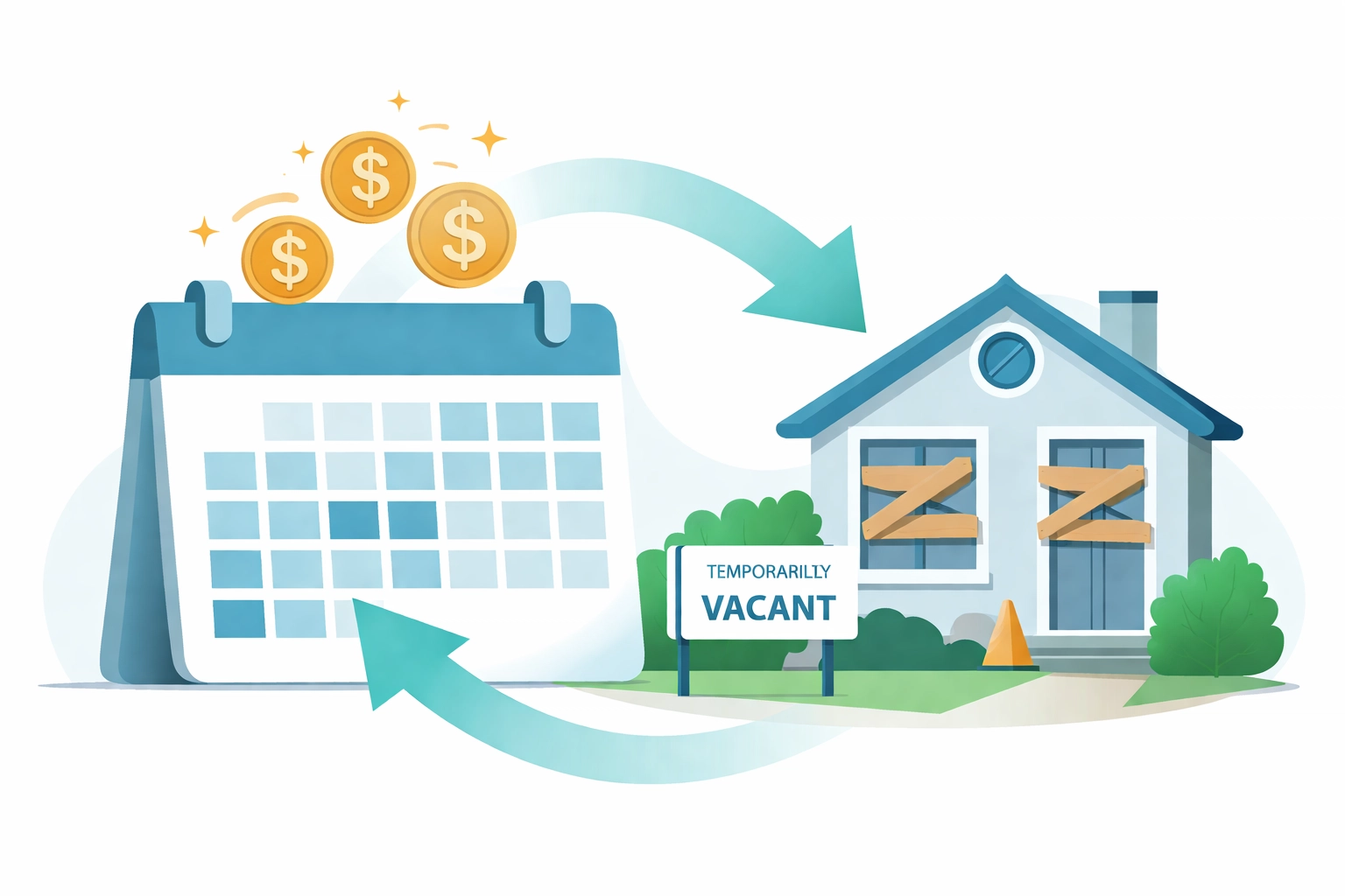 Calendar and rental house image symbolizing DP3 insurance coverage for loss of rental income during repairs