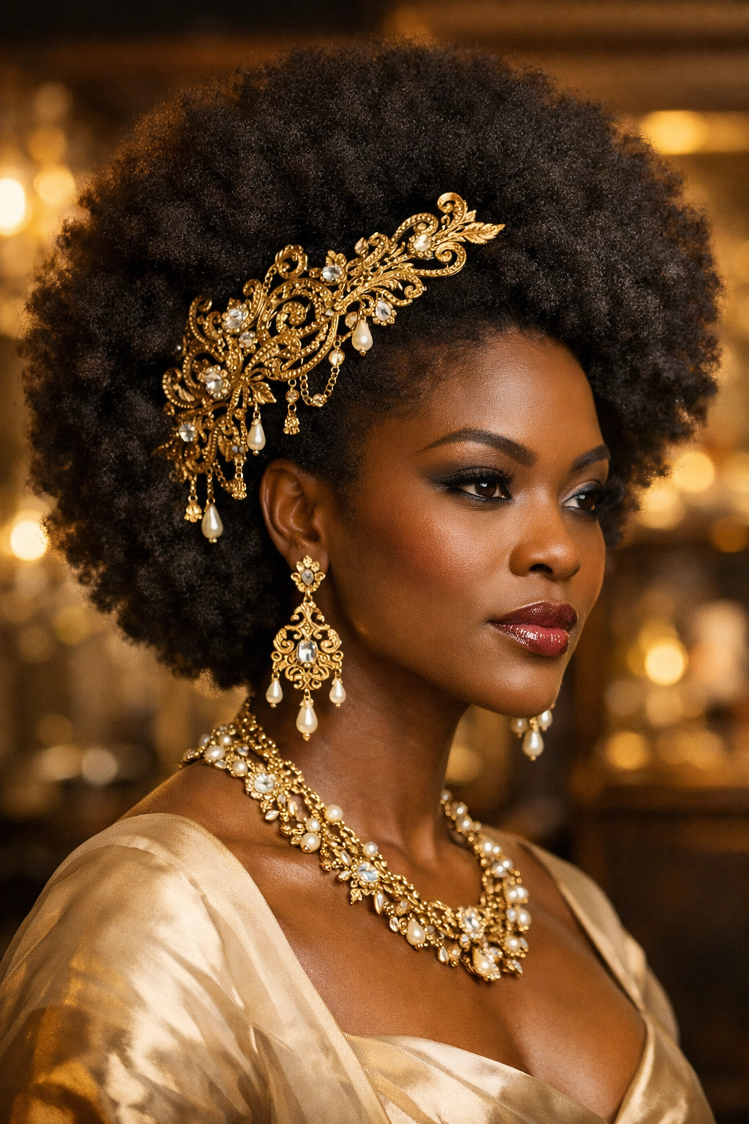 The Ultimate Guide to Sonny’s Black People of Interest: Everything You Need to Shop Black-Owned Brands Close-up of a woman in gold hair filigree, showcasing premium Black-owned hair accessories.