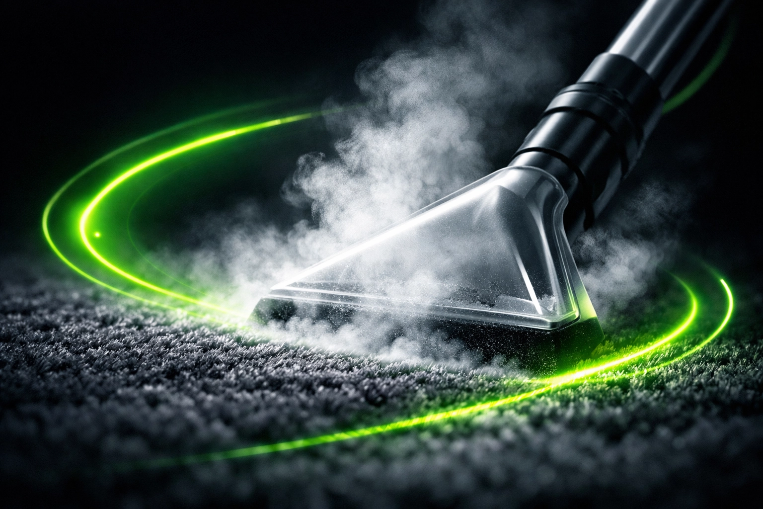 Professional steam cleaning nozzle on dark carpet for San Diego service providers.