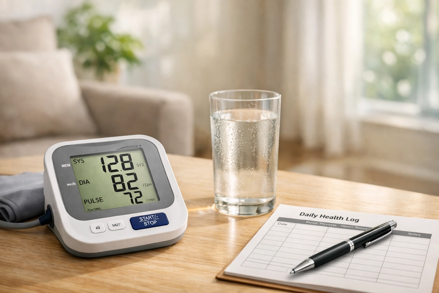 Digital blood pressure monitor and health log to track vascular health while taking arginine complex supplements.