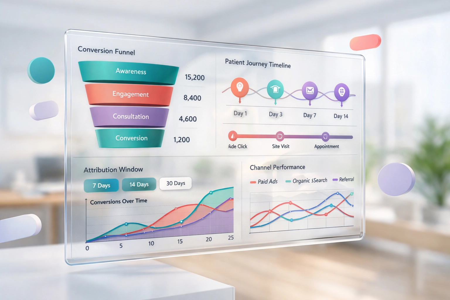 Digital marketing dashboard tracking rehab center conversions and patient attribution