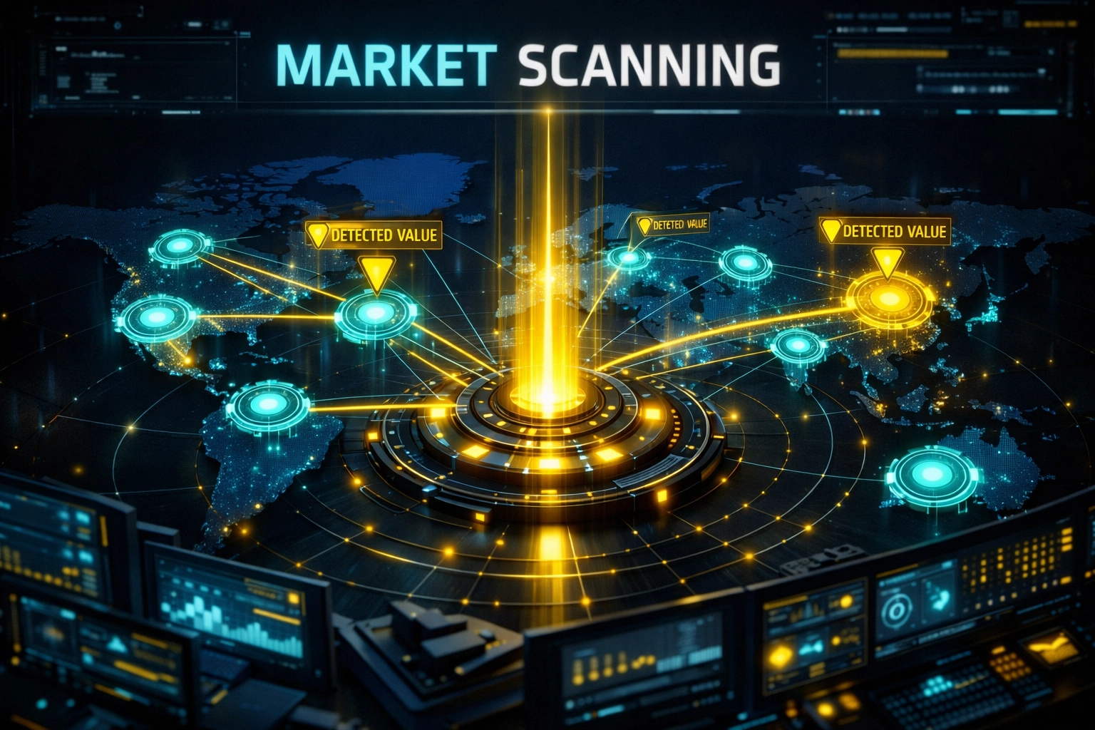 Global analytics dashboard scanning football markets for undervalued betting opportunities.