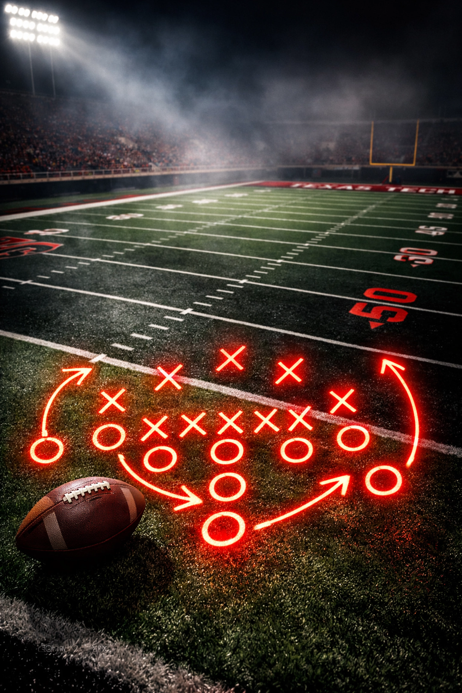 Texas Tech football field with strategic offensive play design and formations