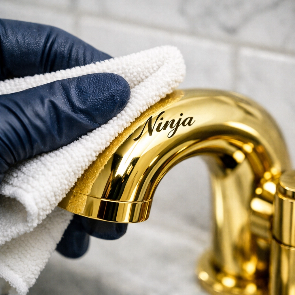 Close-up of a professional cleaner detailing a bathroom fixture during a deep apartment cleaning in Boston.
