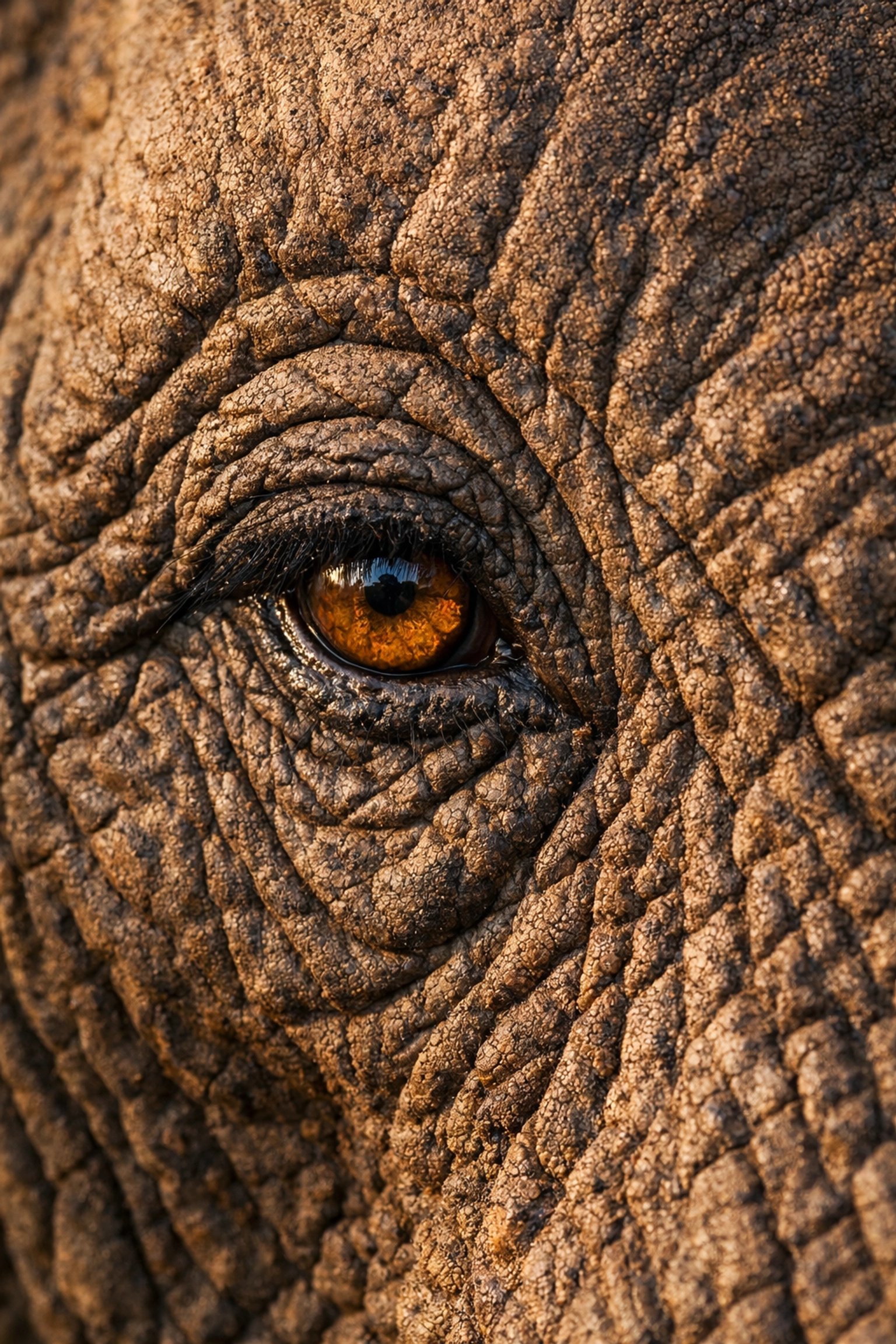 Extreme close-up of an African elephant's eye and textured skin for conservation storytelling.
