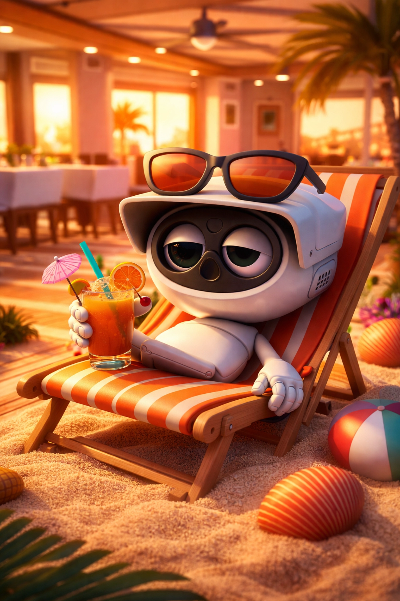 Idle restaurant security camera lounging with a cocktail, representing underutilized CCTV systems