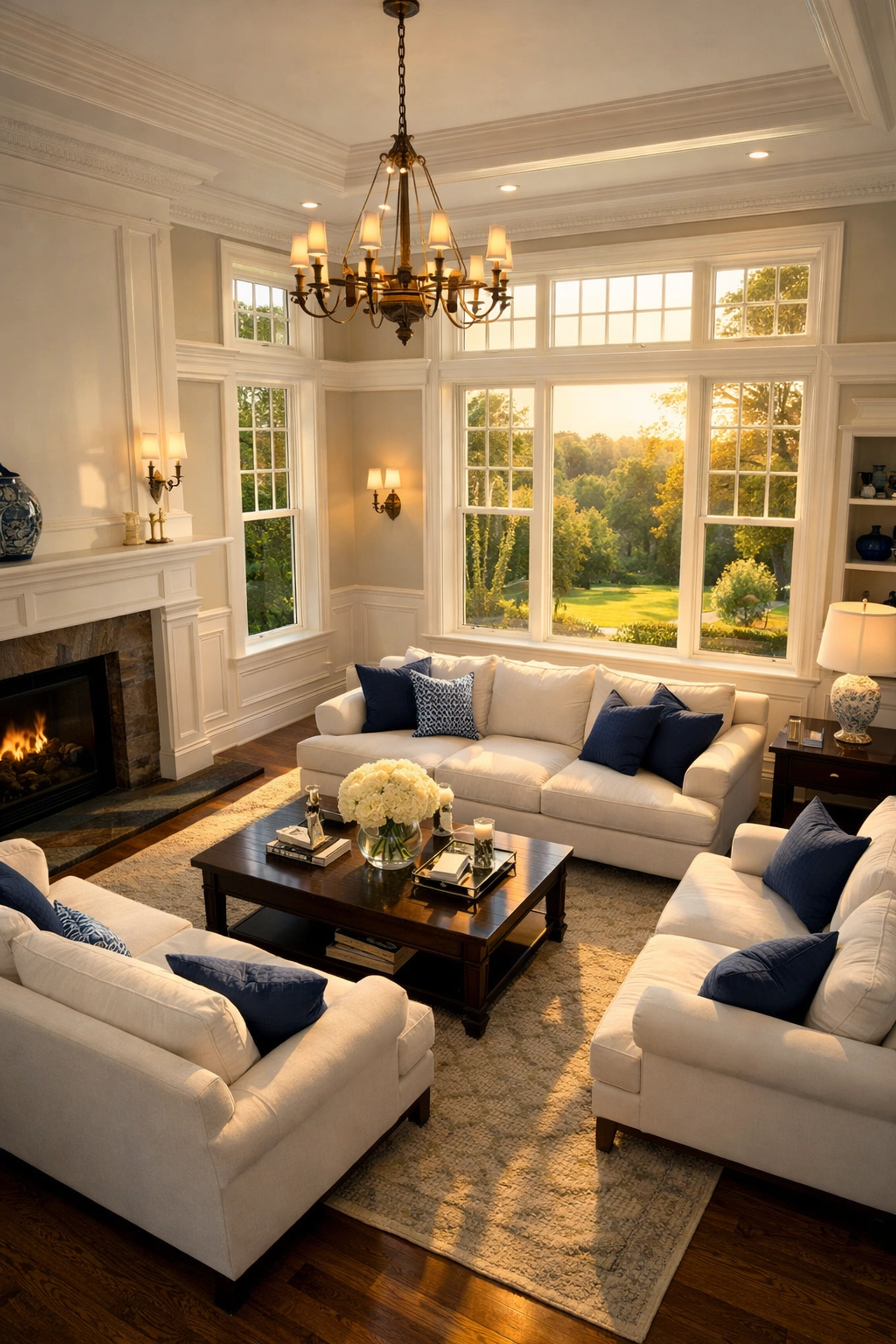 Sun-drenched colonial living room in Groton MA following professional cleaning services.