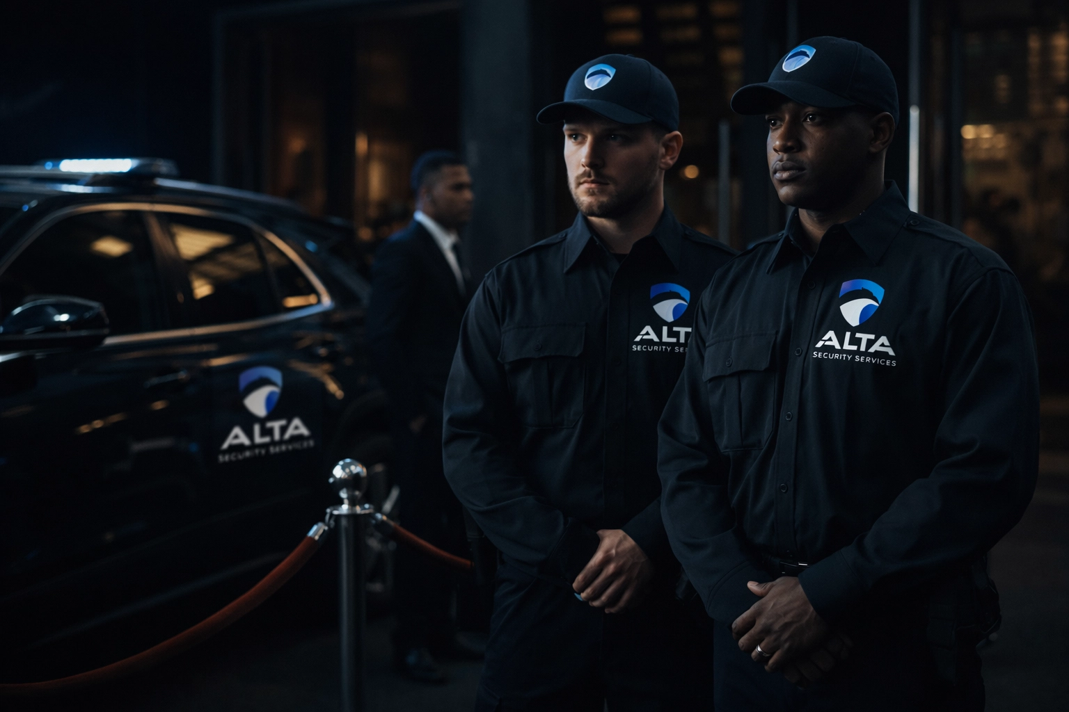 Multi-layered event security services at Richmond venue with uniformed guards and plainclothes staff