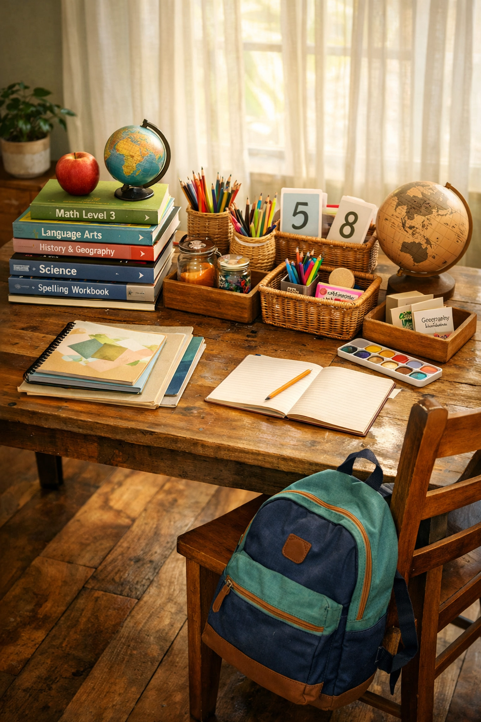 Homeschool learning space with curriculum and educational materials funded by TEFA